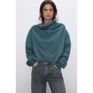 Zara woman draped oversized green sweatshirt sz M